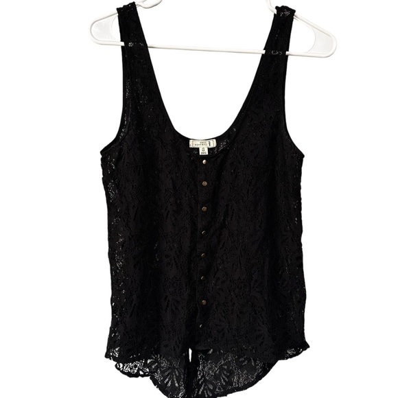 Knot Sisters Black Floral Crochet Knit Button Down Sleeveless Sheer Vest Sz S - Picture 1 of 6